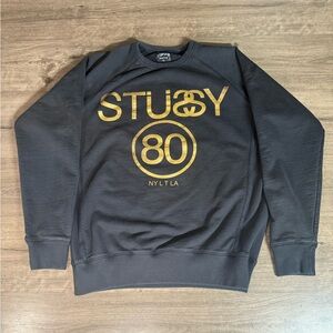 Vtg Y2K Stussy Mens Pullover Long Sleeve Crewneck Sweater/Sweatshirt Black Large